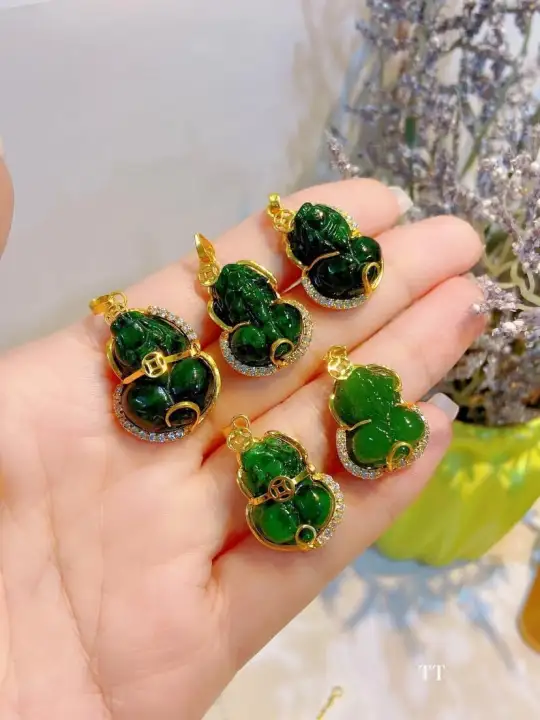 mặt dây chuyền tì hưu ngọc cẩm thạch tự nhiên bọc vàng tây, mặt dây chuyền đá phong thuỷ, trang sức thiết kế đủ hoá đơn thẻ bảo hành