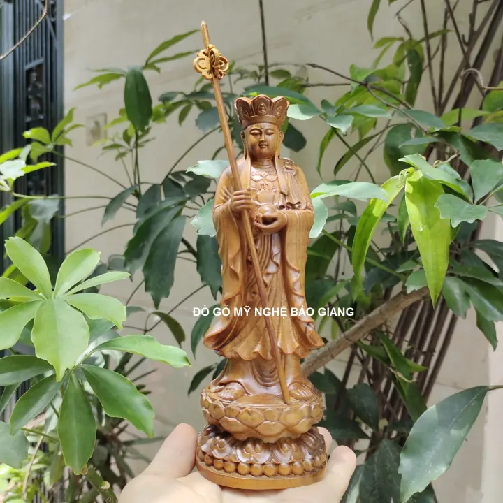 Tượng phật Địa Tạng Vương bồ tát gỗ bách xanh cao 20 cm