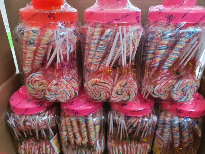 Kẹo Lolipop Đủ Sắc Màu Hình Tim, Tròn, Xoắn (Hủ 50 Que)