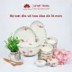 Bộ bát đĩa vẽ hoa đào đỏ cao cấp Bát Tràng. 