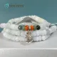 Vòng tay vòng chuỗi Ngọc Cẩm Thạch trắng nếp 5.7 li kiểu bánh xe quấn 3 vòng, phối charm túi tiền bạc, viên Cẩm Thạch Huyết | Hoa Minh Gem. 