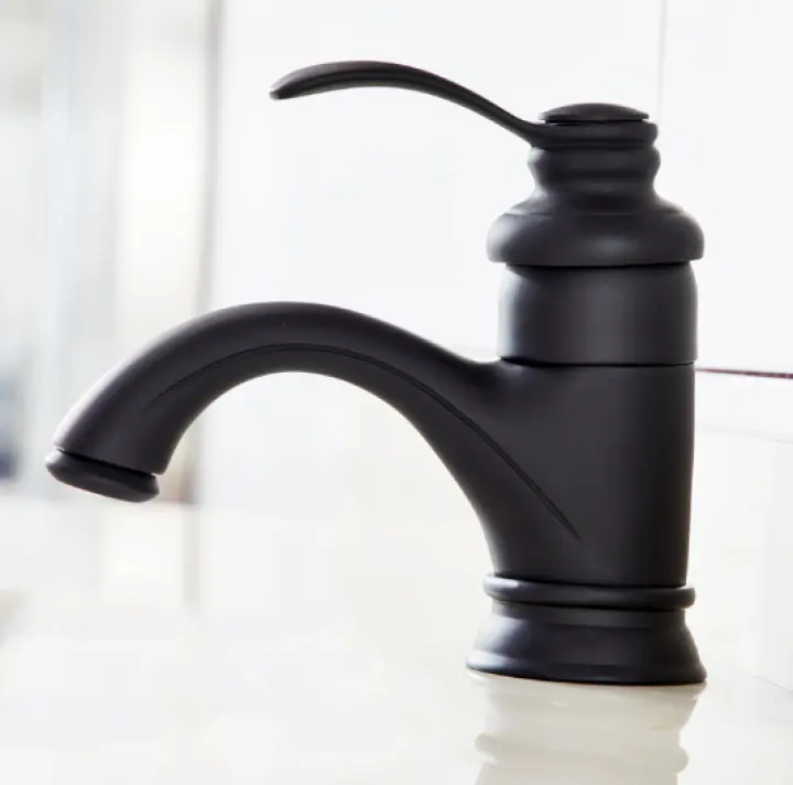 Vòi lavabo thấp cổ màu đen hợp kim đồng MS2