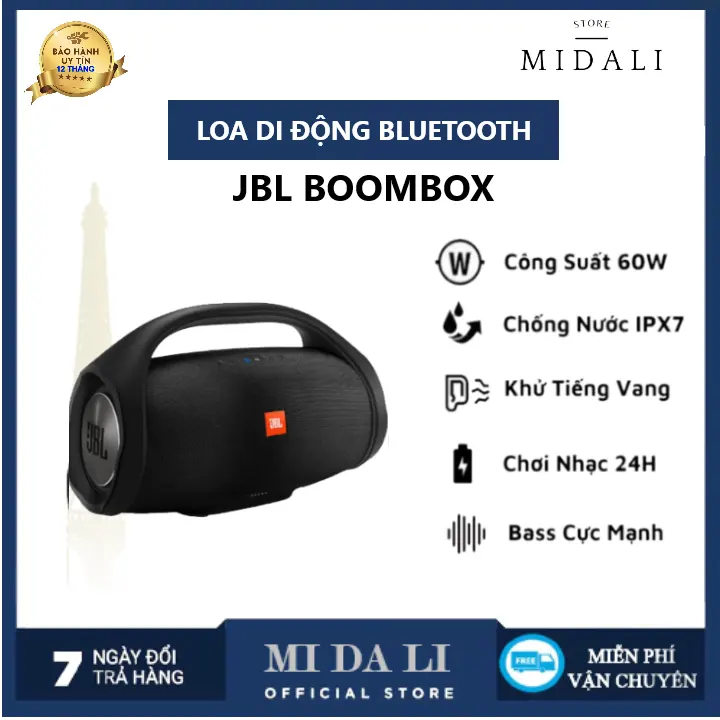 [ BẢO HÀNH 12 THÁNG ] Loa Bluetooth JBL Boombox Âm Thanh Siêu Bass Cực Mạnh Chống Nước IPX7 Loa Karaoke Công Suất Cực Lớn 60W Loa Nghe Nhạc Treble Rời Thời Gian Sử Dụng 24h Loa Vi Tính Tương Thích Điện Thoại, Máy Tính, LapTop