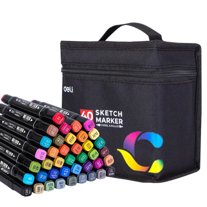 [HCM]Bút màu marker chuyên nghiệp - kèm túi vải - 30/40/60/80 Màu - Deli 70806