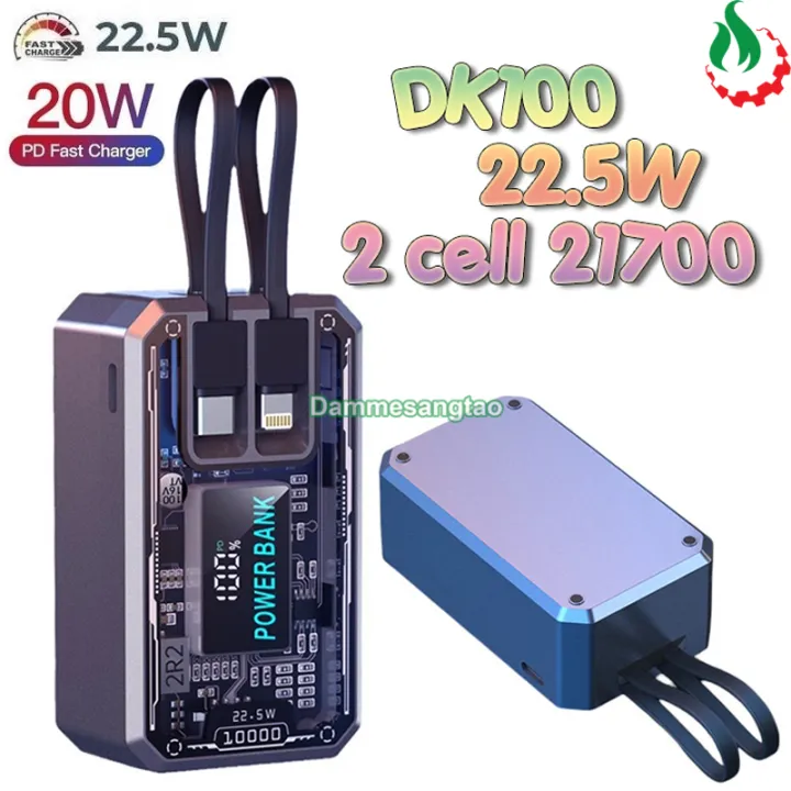 Box sạc dự phòng trong suốt 2 cell 21700 (DK100) Sạc nhanh 22.5W
