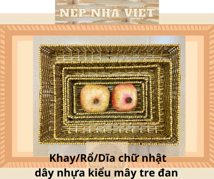 Khay Đựng Đồ Hình Chữ Nhật Tạo Hình Thủ Công Từ Dây Nhựa Kiểu Mây Tre Đan Bền Đẹp