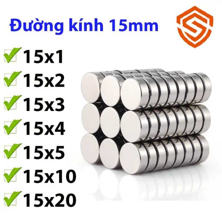 Nam châm viên tròn 15x1/2/3/4/5/10/20mm loại nam châm đất hiếm