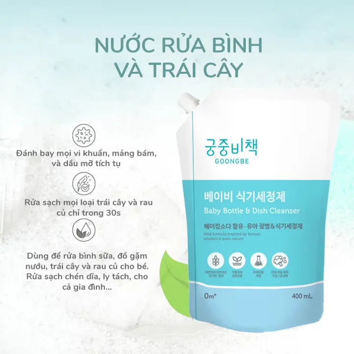 Nước rửa bình sữa và trái cây Hàn Quốc GOONGBE dạng túi 400ml