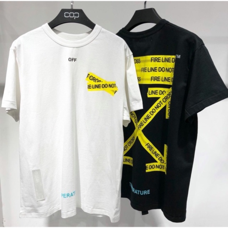 Áo thun off-white fire line do not cross - áo phông off white viền vàng cực đẹp