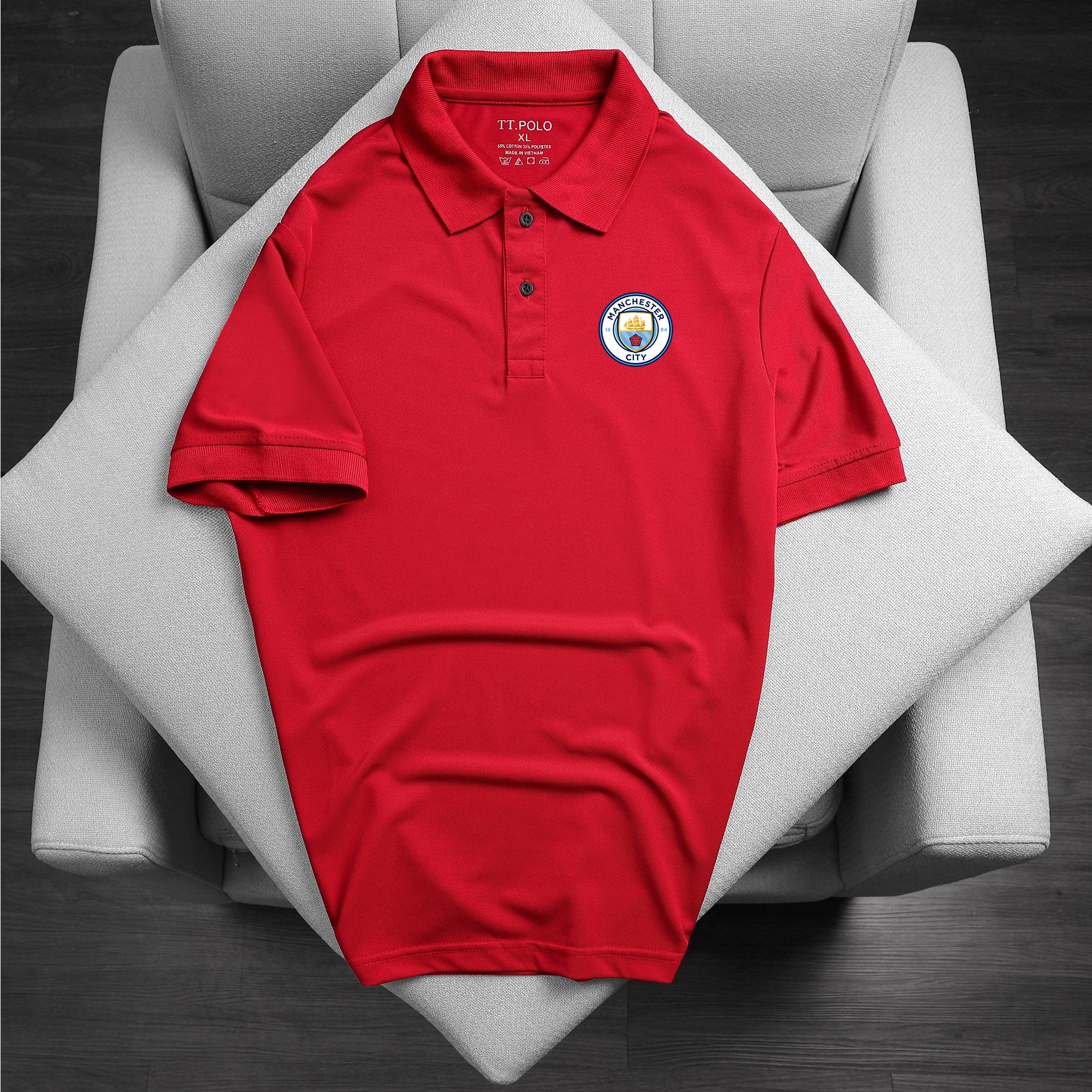 Áo Thun Polo Nam Nữ Vải Cá Sấu 4 Chiều Áo Thun Cổ Trụ In Hình Logo Đội Bóng Phong Cách Hàn Quốc áo p