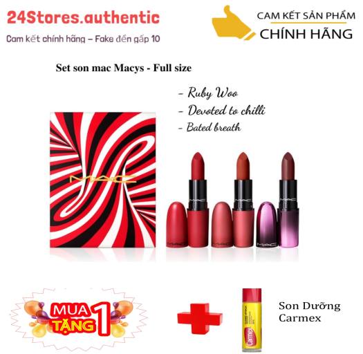 Set Son Mac Best Seller Fullsize Macys màu Ruby woo, Devoted to chilli,  bated breath - Son thỏi 