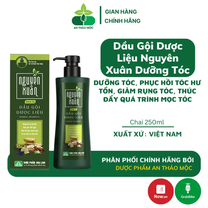 Dầu gội Dược liệu Nguyên Xuân xanh lá dưỡng tóc phục hồi ngăn ngừa rụng tóc kích thích mọc tóc 250ml
