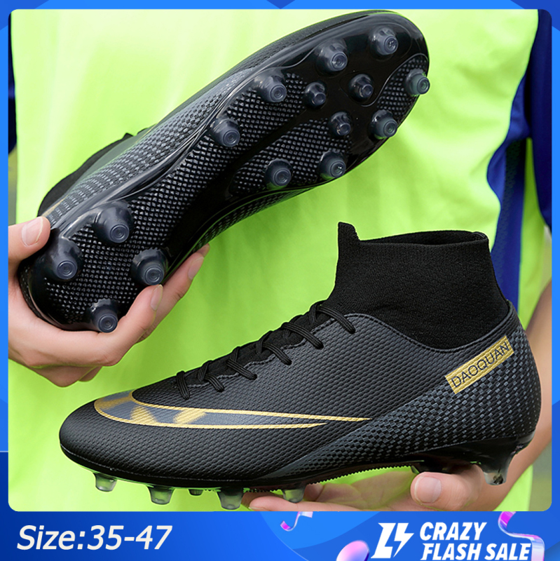 Giày đá bóng cổ cao CR7 Giày bóng đá Giày đá banh Giày Futsal trên sân cỏ nhân tạo màu trắng đen dành cho nam kích thước 35-47/