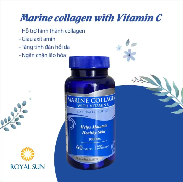Viên uống bổ sung collagen đẹp da chống lão hóa Holland & Barrett Marine Collagen With Vitamin C 60 viên