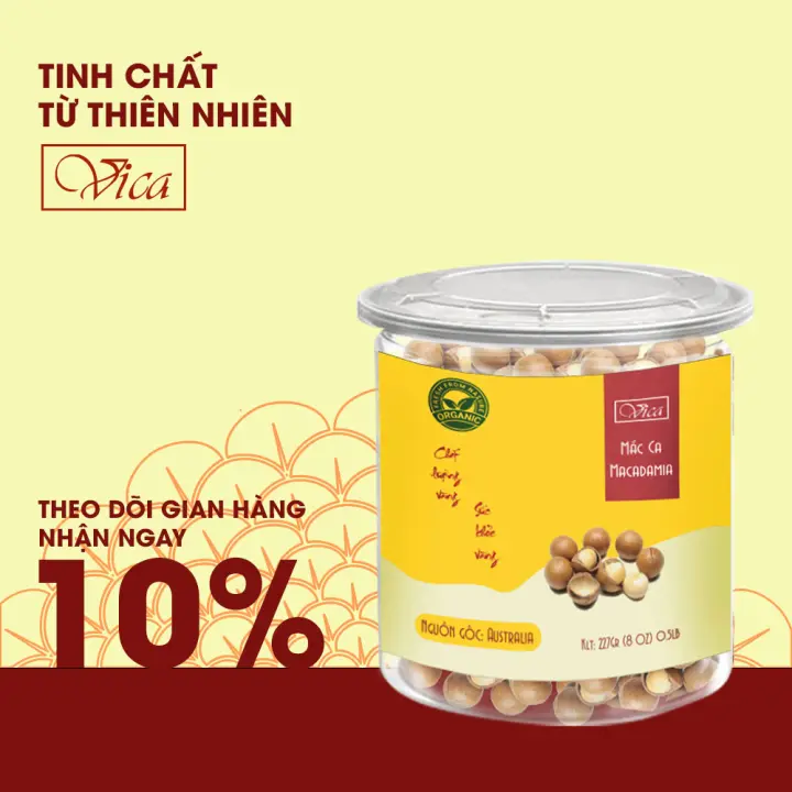 Bộ 10 Hộp Hạt Mắc Ca VICA nhập khẩu Úc 227g (0.5LB) đóng hũ nhựa cao cấp. Macadamia Australia hũ nhựa cao cấp, dùng làm quà tặng, quà tết, hạt dinh dưỡng