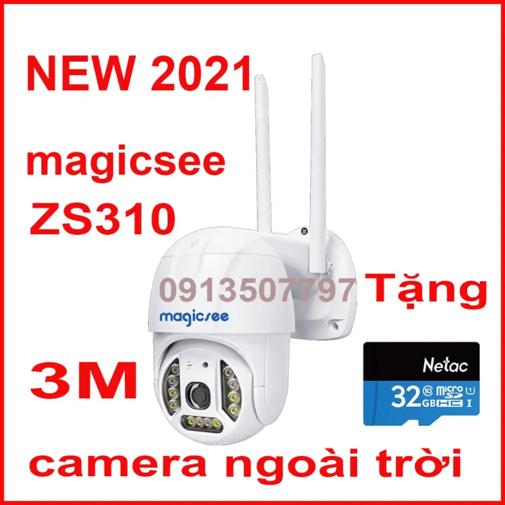 Camera giám sát không dây ngoài trời Magicsee ZS310 kèm thẻ nhớ xoay 360 độ, Cmos 3.0, tối đa 2K - IP68