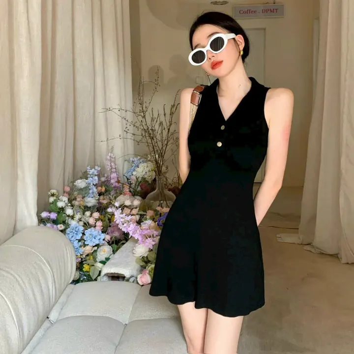 Đầm body sát nách cổ bẻ cúc thật thời trang XIXO cao cấp chất cotton sang mịn đẹp