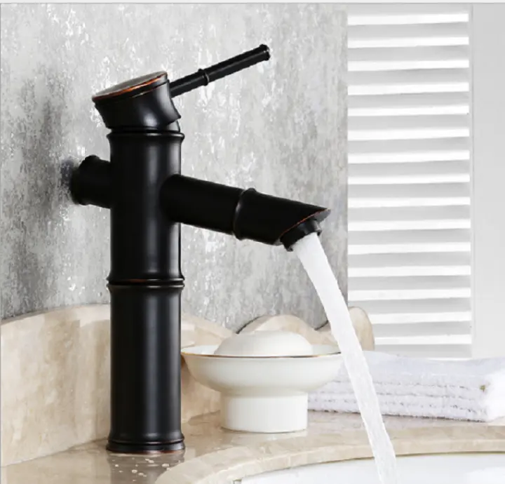 Vòi lavabo nóng lạnh giả cổ thấp màu đen MS1