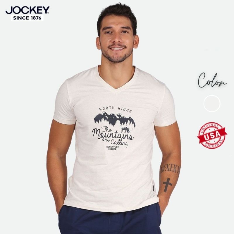 Áo Thun Nam Jockey Cotton Pima Ngắn Tay Màu Trắng Trà Melange - JUMT0317