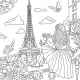 Tháp Eiffel - Set 10 Tờ Tranh Tô Màu A4 A5 Dành Cho Màu Sáp, Màu Chì - TRANH TÔ MÀU COLOR LAND. 