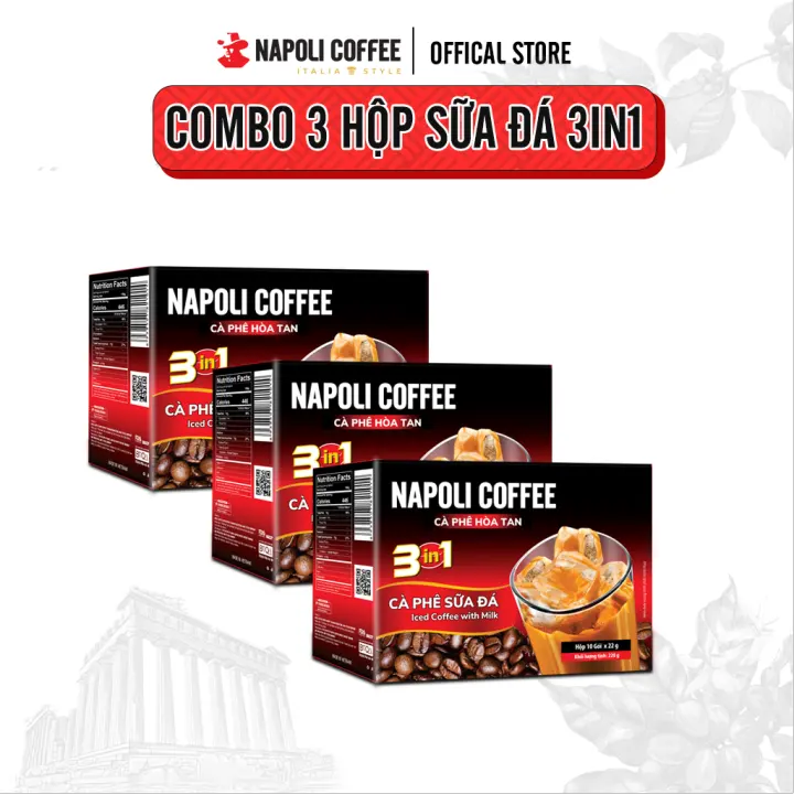 Combo 3 hộp cà phê sữa đá Napoli Coffee (10 gói x 22g) – Cafe hoà tan 3in1 từ Robusta/Arabica hạt SẠCH – Napoli Coffee – top1shop
