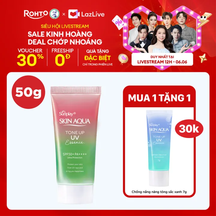 Kem chống nắng nâng tông Skin Aqua Tone up Rose cho da trắng, khuyết điểm xanh hoặc tái xanh, dạng tinh chất Sunplay Skin Aqua Tone Up UV Essence Rose SPF 50+ PA++++ 50g