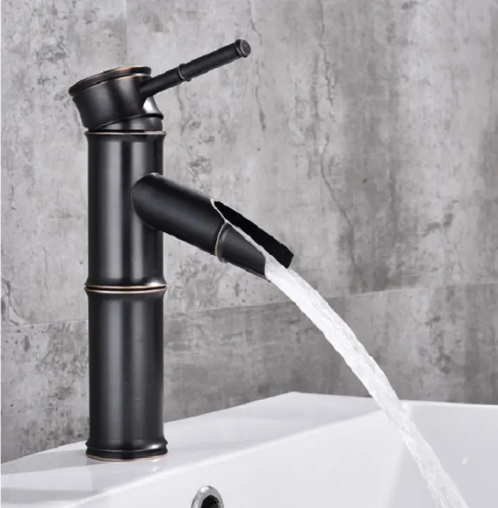 Vòi lavabo nóng lạnh giả cổ thấp màu đen MS2