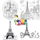 Tháp Eiffel - Set 10 Tờ Tranh Tô Màu A4 A5 Dành Cho Màu Sáp, Màu Chì - TRANH TÔ MÀU COLOR LAND. 
