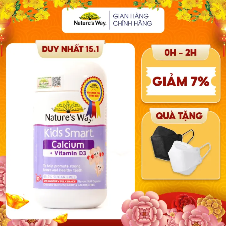 Viên Nhai Cho Bé Nature’s Way Kids Smart Calcium + Vitamin D3 Burstlets Bổ Sung Canxi Giúp Bé Phát Triển Chiều Cao – NATURE’S WAY >>> top1shop >>> lazada.vn