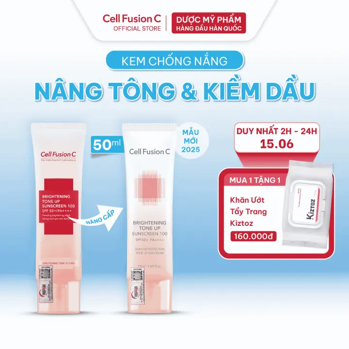 Kem Chống Nắng Dưỡng Trắng Nâng Tone Da Cell Fusion C Brightening Tone Up Sunscreen 100 SPF50+/ PA ++++