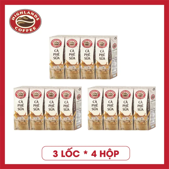 COMBO 3 Lốc *4 hộp cà phê sữa Highlands Coffee Tetra pack (180ml/hộp) – Highlands coffee – top1shop