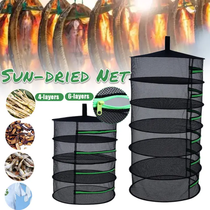 Giá Phơi Thảo Mộc 4-6 Tầng Đồ Phơi Nắng Lưới, Giỏ Quần Áo Câu Cá Có Khóa Kéo Lưới