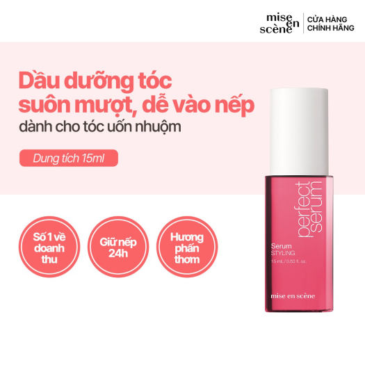 Mise en scene Perfect Serum Styling: Với sản phẩm Mise en scene Perfect Serum Styling, tóc của bạn sẽ trông rất tự nhiên và tươi sáng. Nó giúp tạo kiểu tóc dễ dàng mà không để lại bất kỳ cặn bẩn hay cảm giác bết dính nào. Xem hình ảnh liên quan để cảm nhận sự khác biệt mà Mise en scene Perfect Serum Styling mang lại cho tóc của bạn.