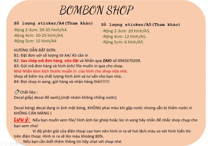 In sticker theo yêu cầu, in tem nhãn dán decal BomBonshop