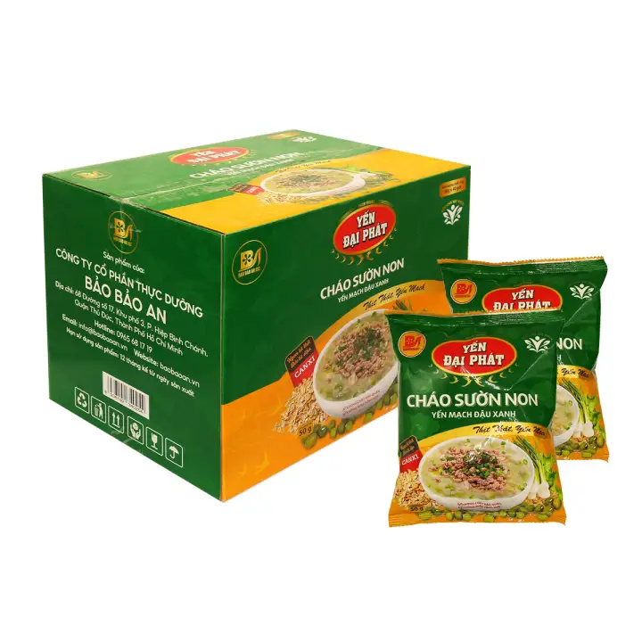 (40 gói/thùng) Cháo Sườn Non Yến Mạch Đậu Xanh – Yến mạch thật, thịt thật, đảm bảo an toàn vệ sinh thực phẩm, Cháo ăn liền, cháo gói – No Brand – top1shop